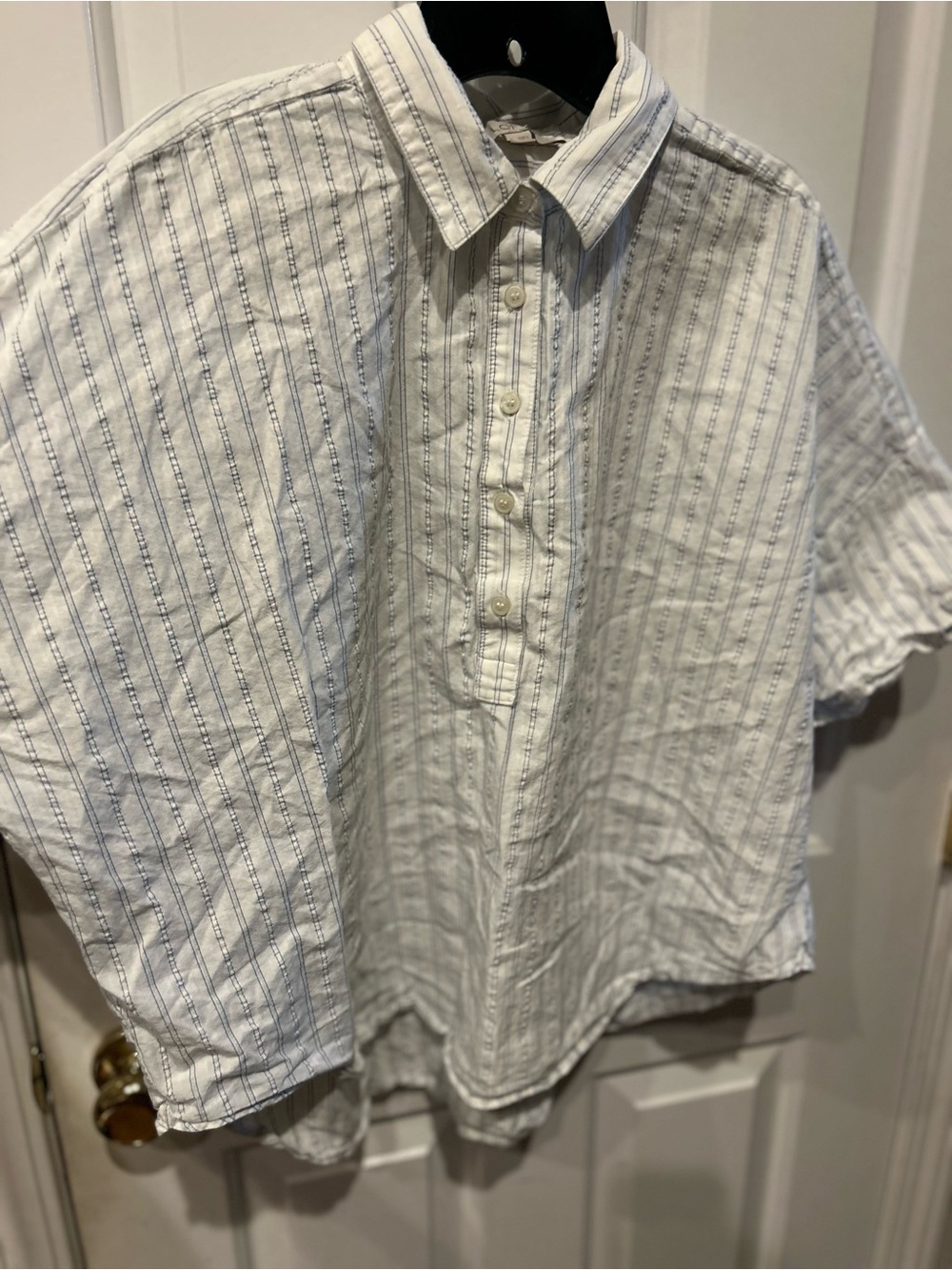 women’s Lightweight White Button-Up Stripe Shirt